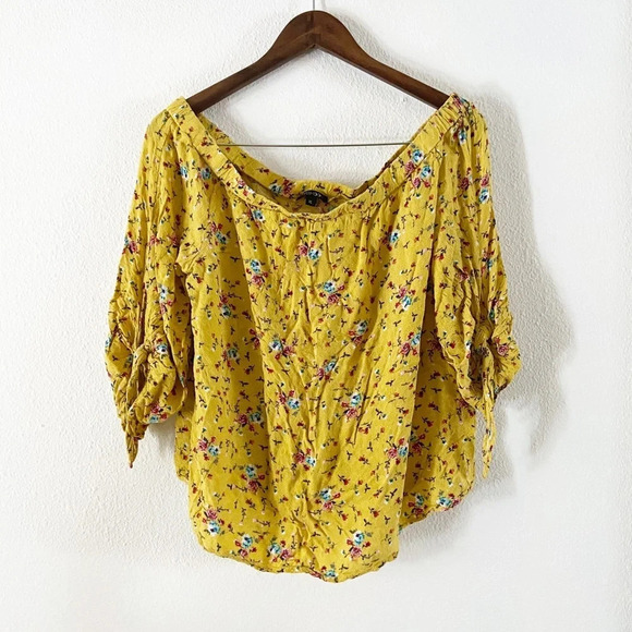 PaperMoon Off Shoulder Ditsy Floral Yellow XL Cottagecore Prairie Boho Top - Picture 2 of 8
